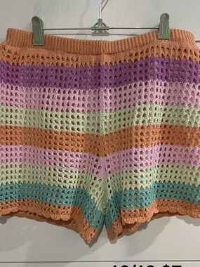 Cat & Jack Crochet Stripe Shorts in Peach, Lavender, Mint & Teal